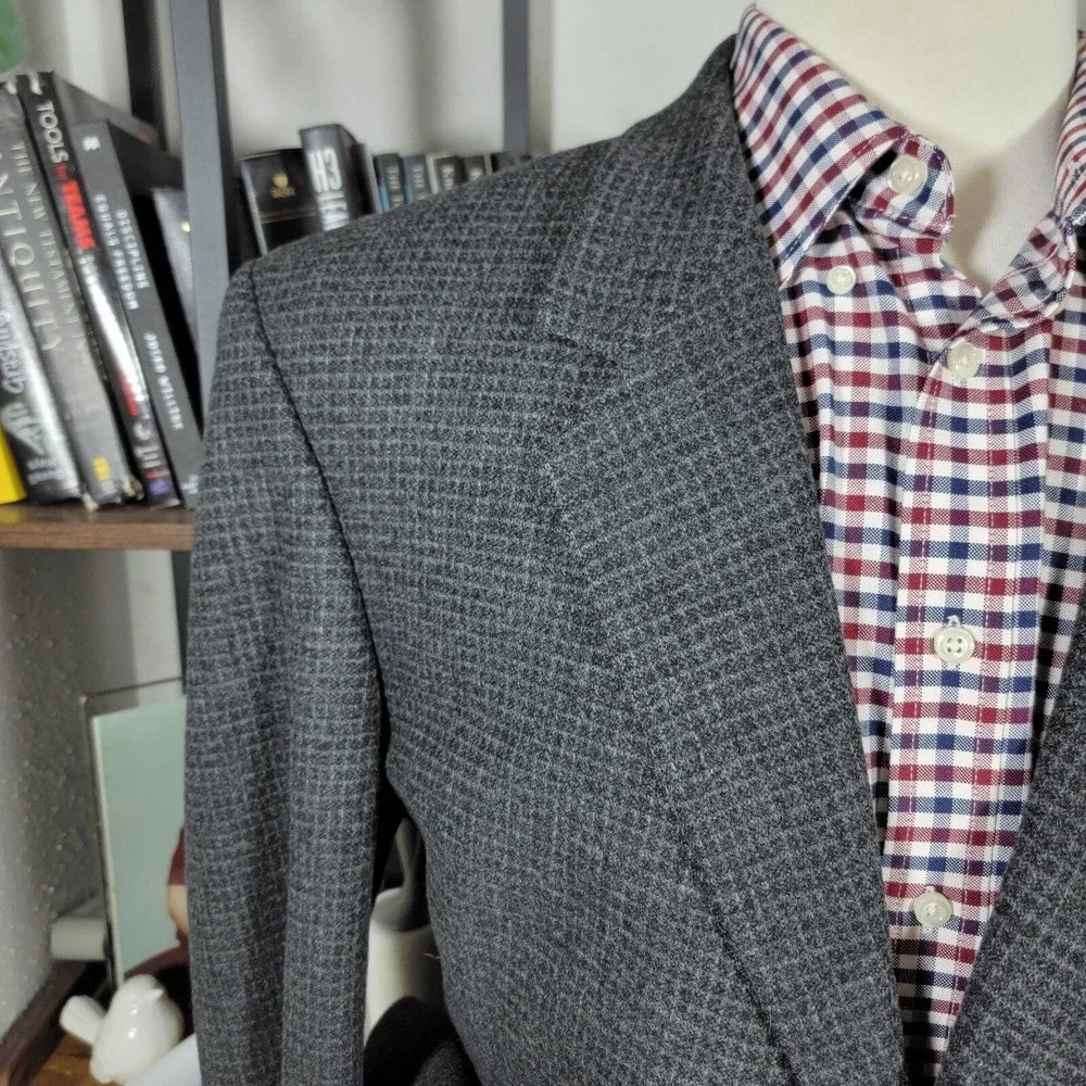 VTG John Weitz Signature Collection‎ Men's Tweed Sport Coat Charcoal Checked 46R
